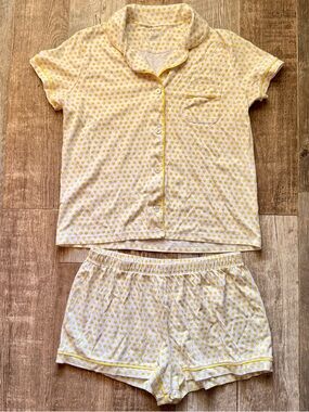 Roller Rabbit Yellow Hearts Polo pajama shorts set 100% Pima cotton womens large